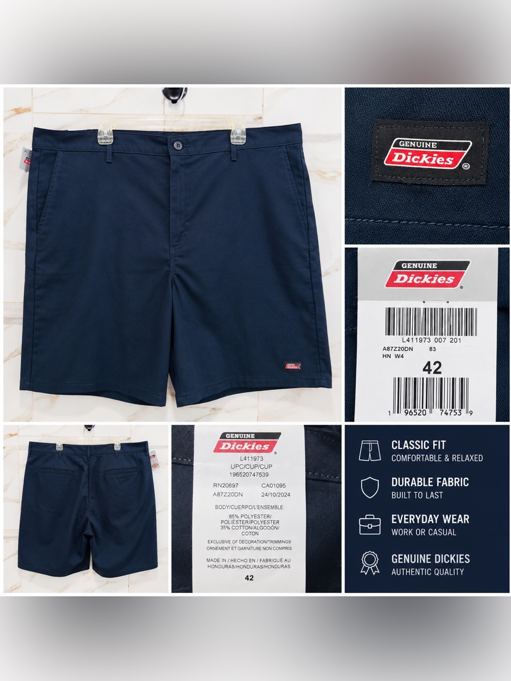 NWT Dickies Men’s Navy Work Shorts Size 42 Classic Fit Uniform Carpenter